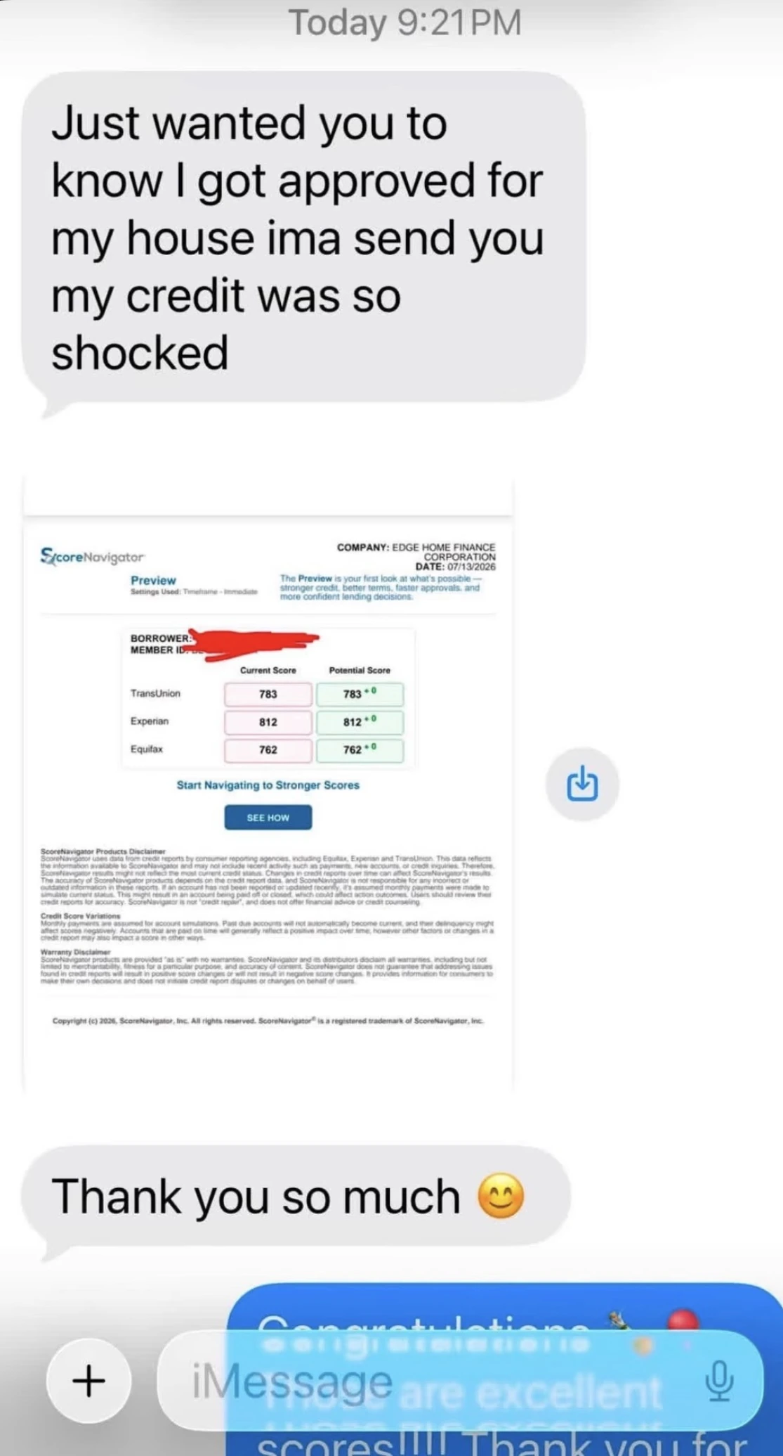 Client message — approved for a mortgage