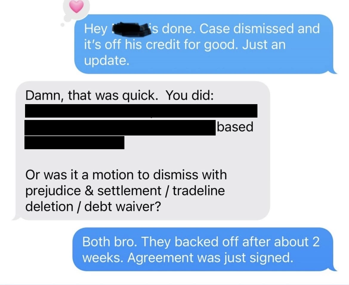 Client case update — dismissed & deleted